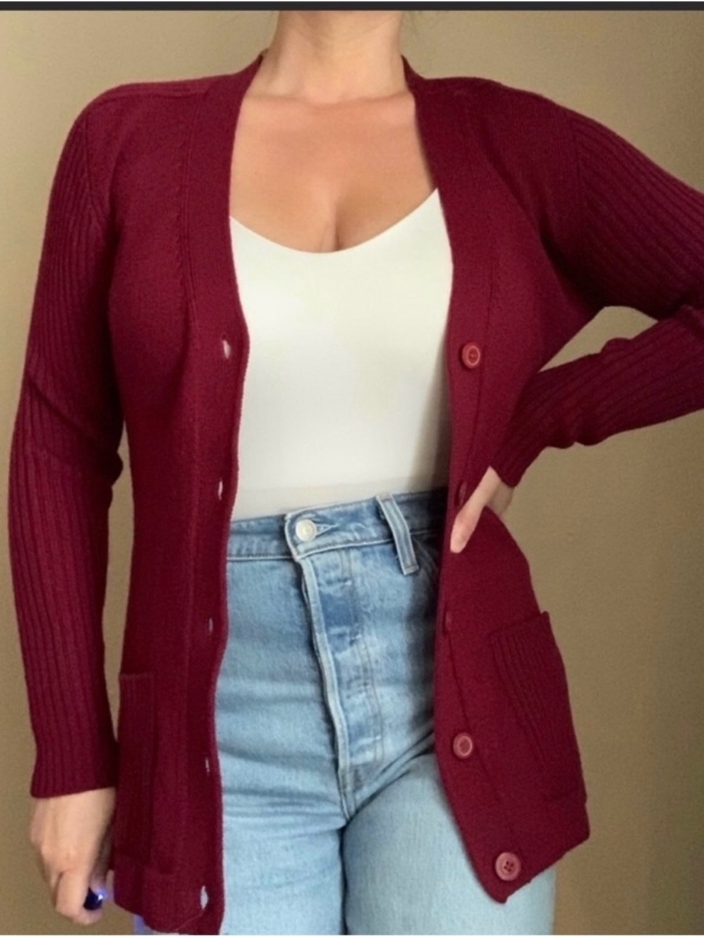 Vintage 90s Casual Corner Maroon Sweater Cardigan
